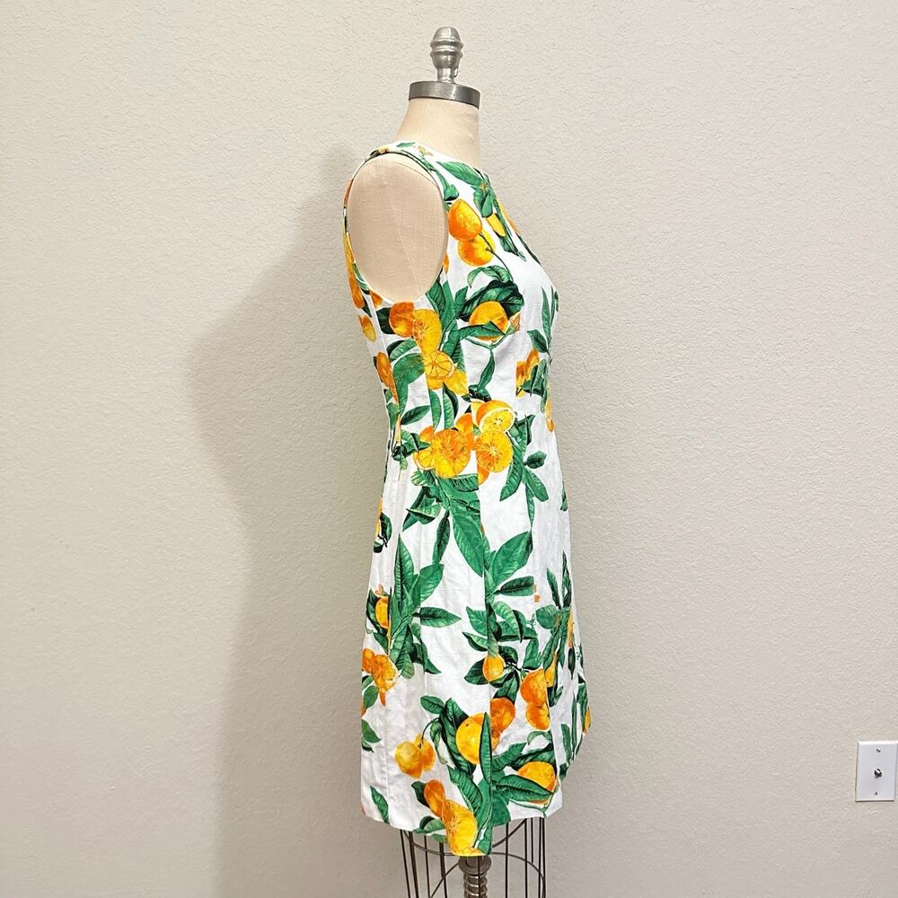 EVA MENDES Mini Dress Orange Citrus Fruit Print Sleeveless Stretch - Picture 6 of 13